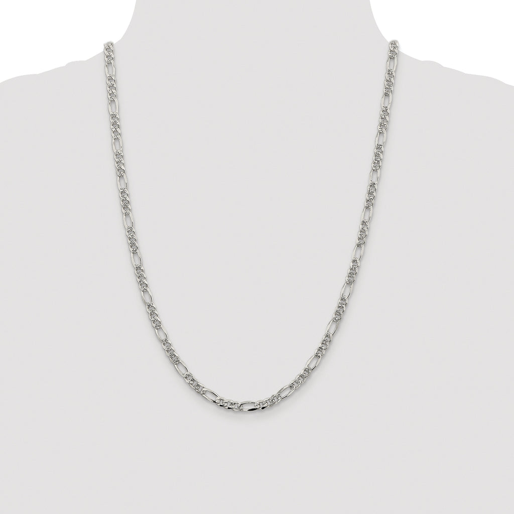Sterling Silver Rhodium-plated 4.3mm Pav‚ Flat Figaro Chain