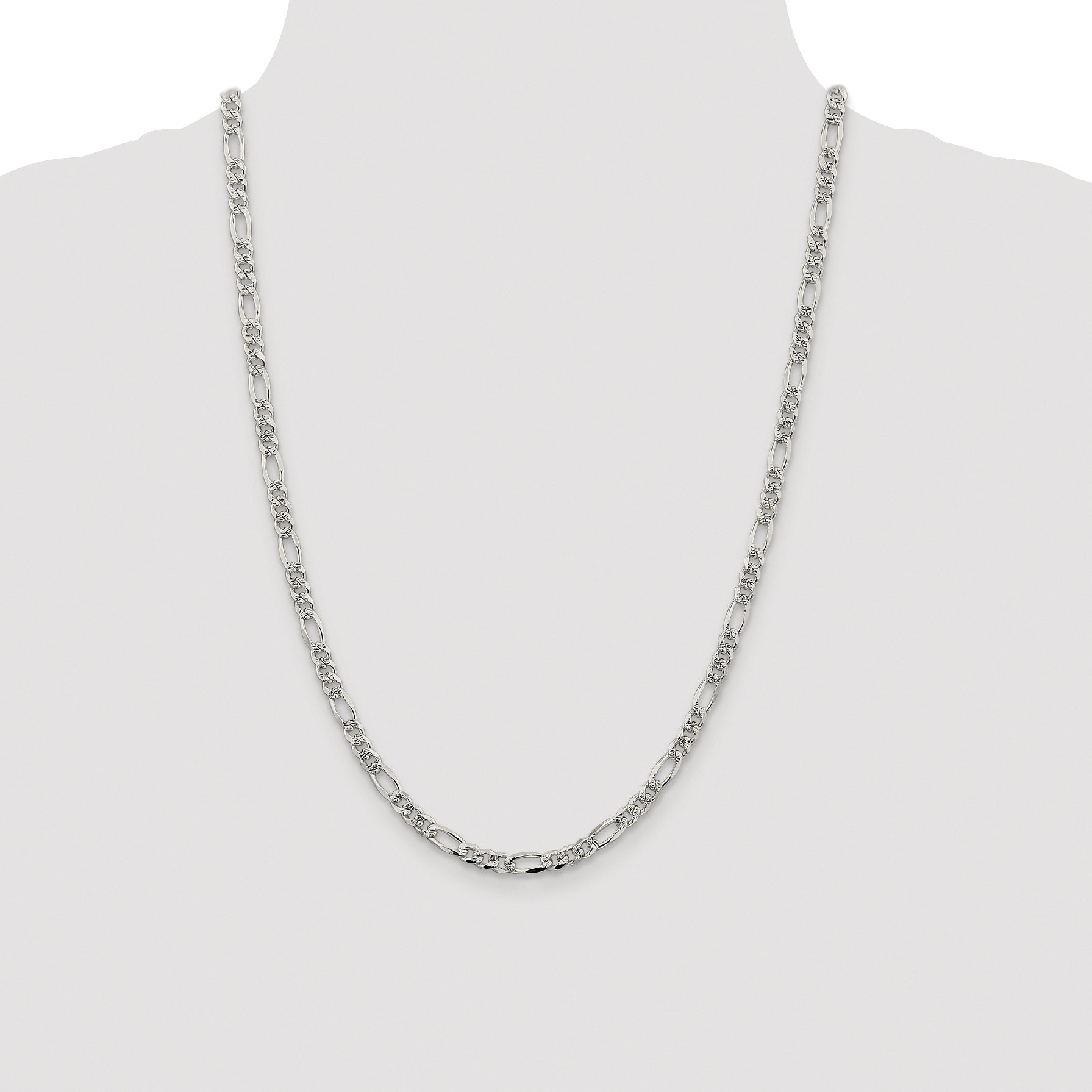 Sterling Silver Rhodium-plated 4.3mm Pav‚ Flat Figaro Chain