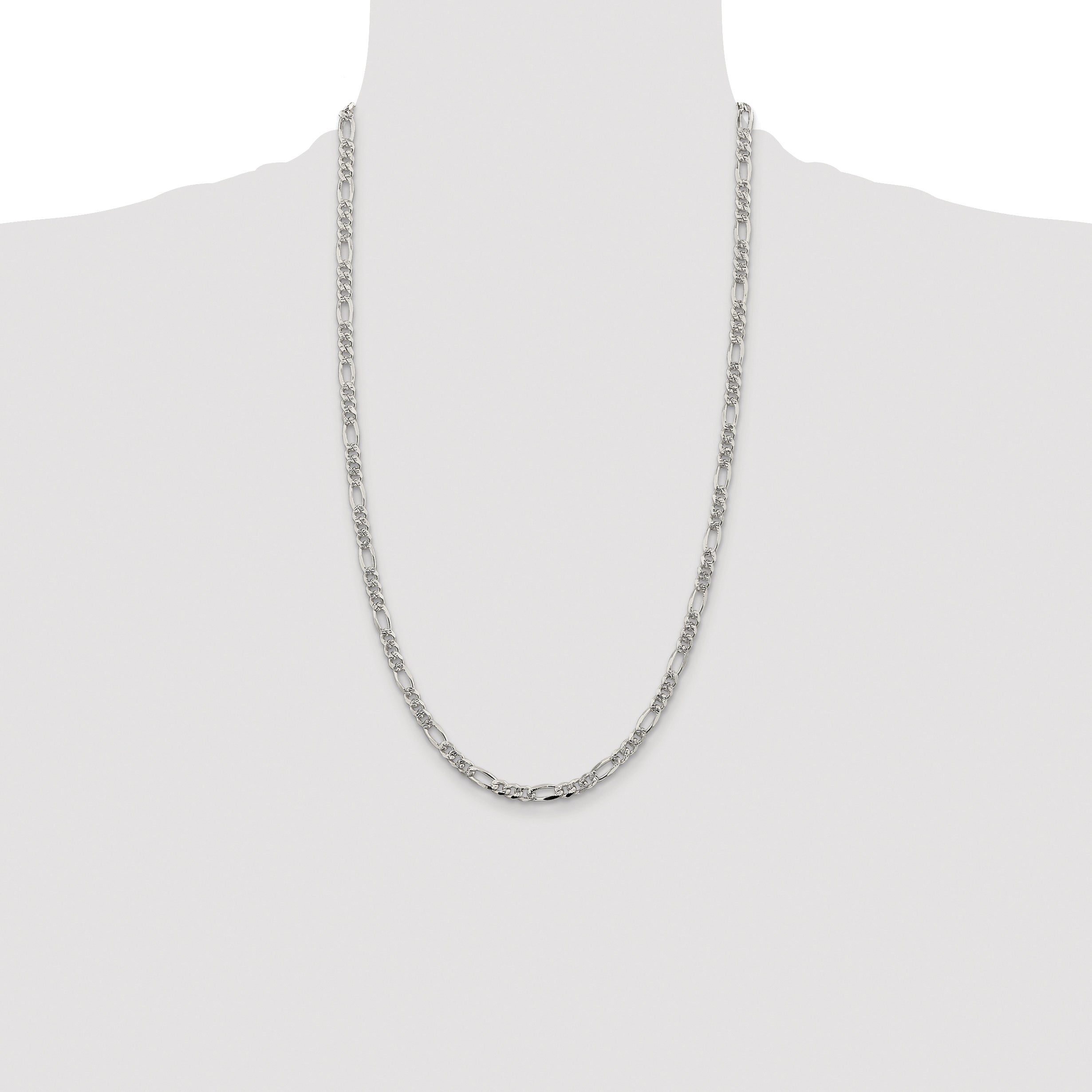 Sterling Silver Rhodium-plated 4.3mm Pav‚ Flat Figaro Chain