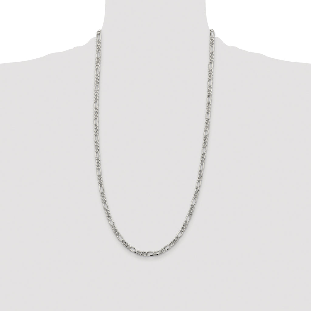 Sterling Silver Rhodium-plated 4.3mm Pav‚ Flat Figaro Chain