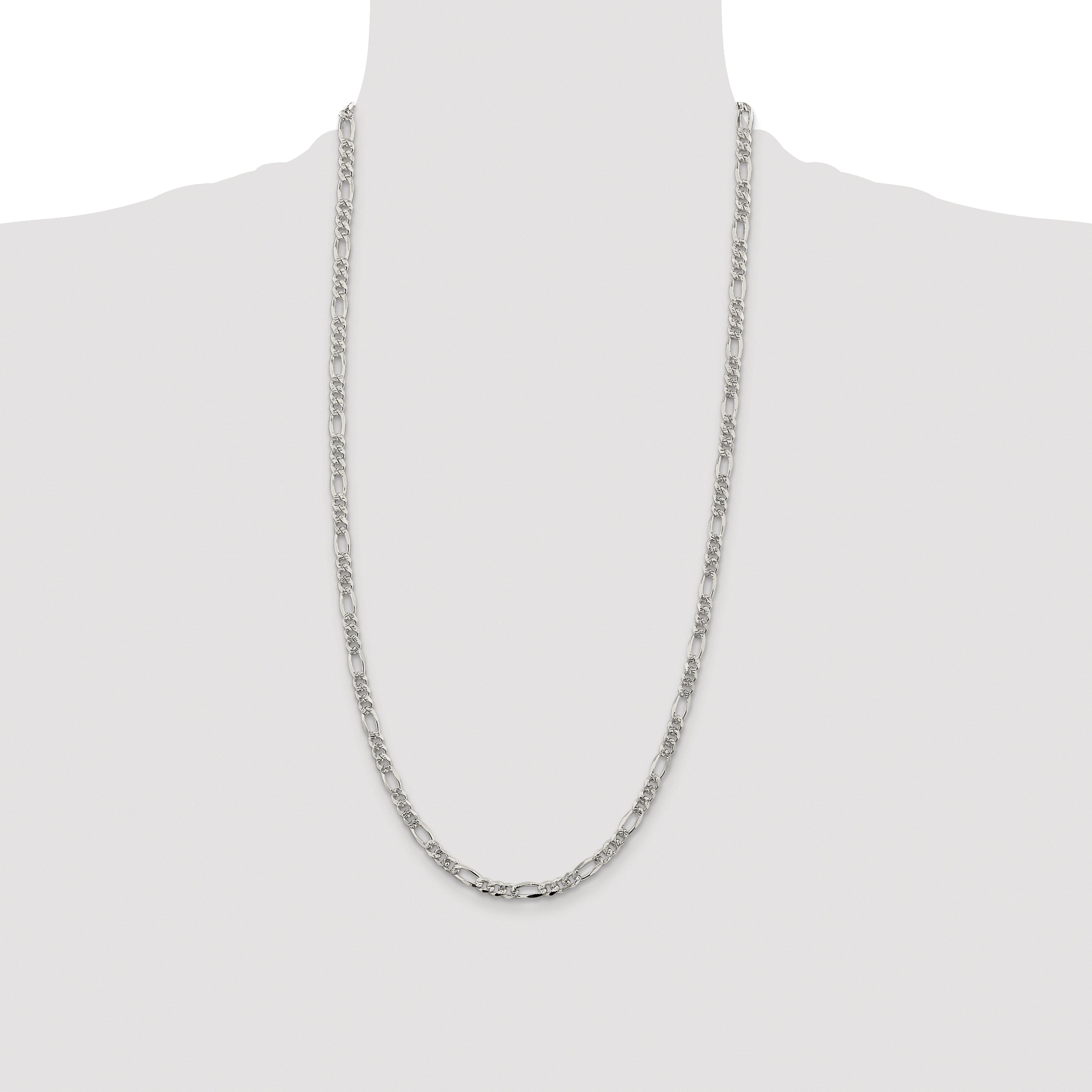 Sterling Silver Rhodium-plated 4.3mm Pav‚ Flat Figaro Chain
