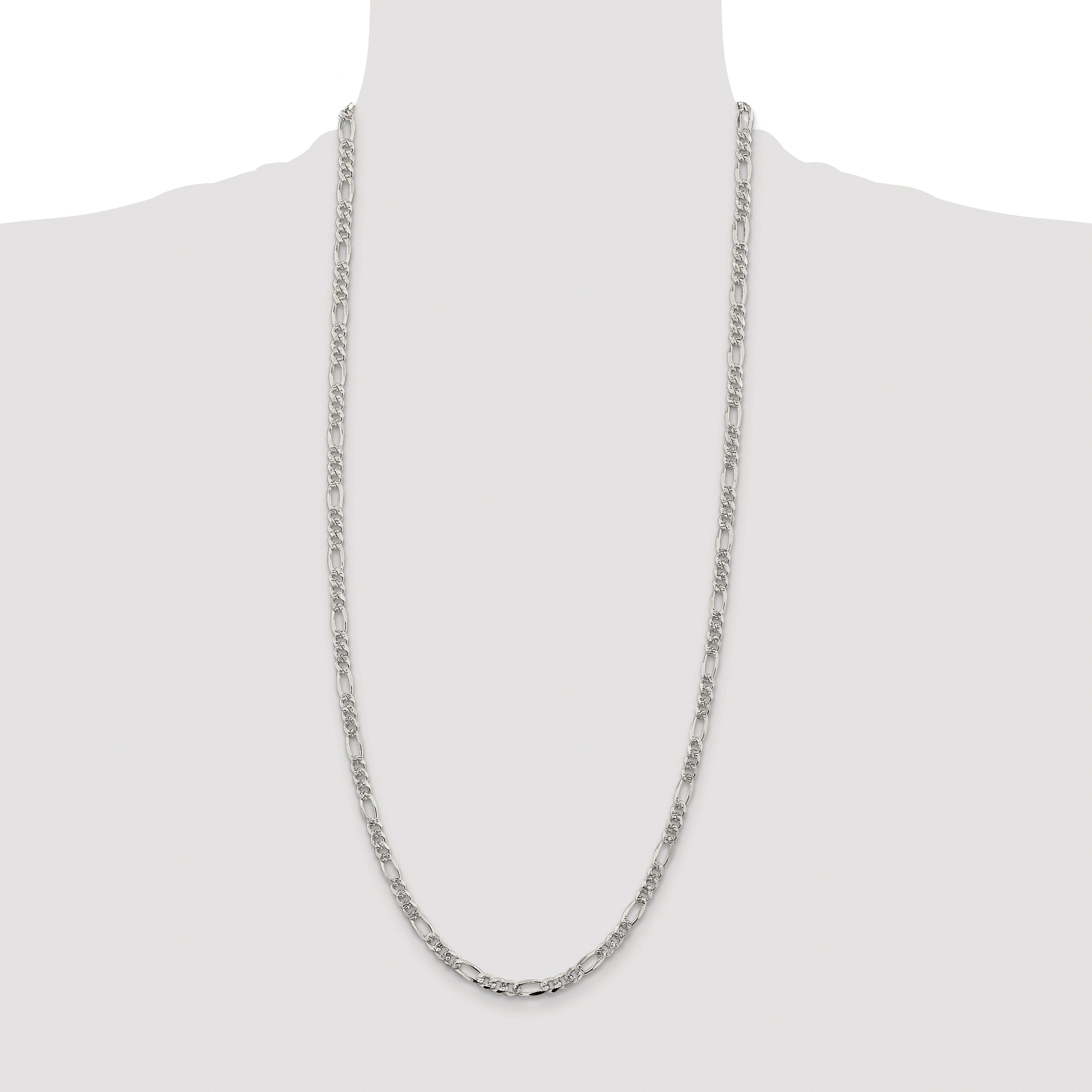 Sterling Silver Rhodium-plated 4.3mm Pav‚ Flat Figaro Chain