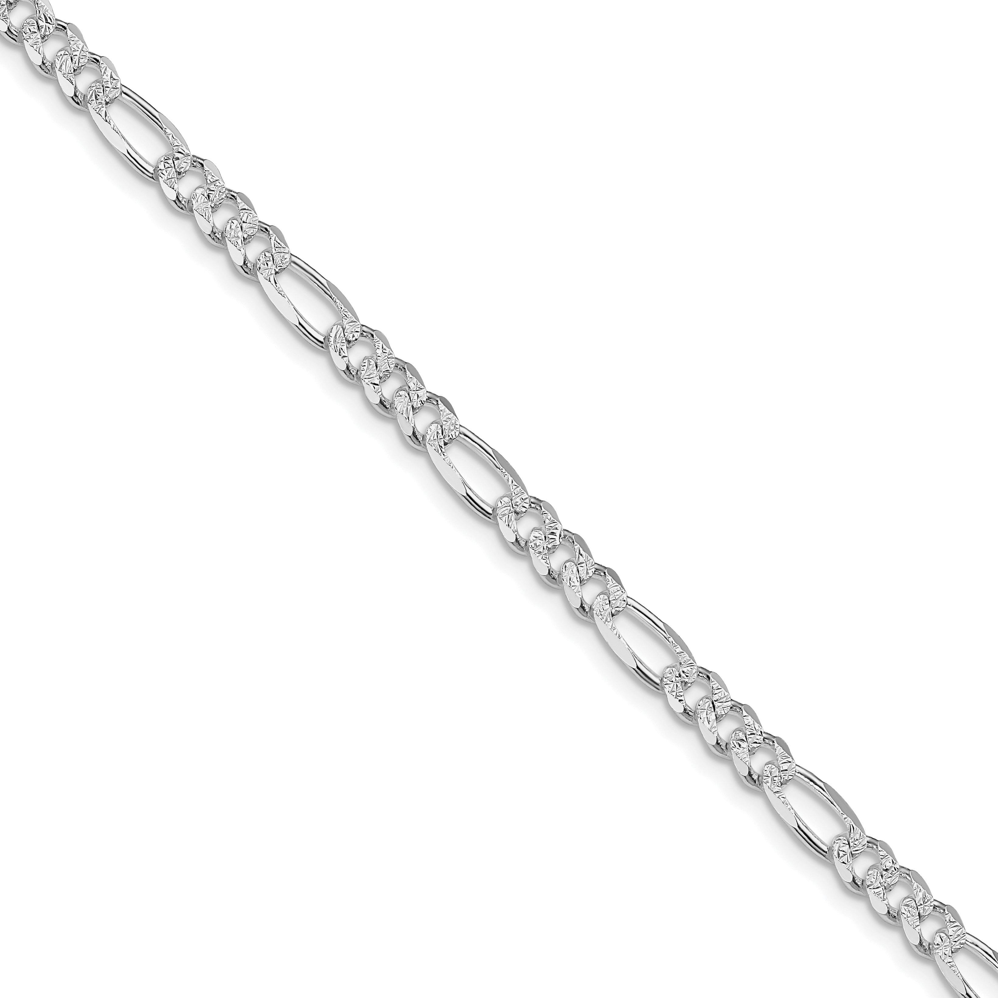 Sterling Silver Rhodium-plated 4.3mm Pav‚ Flat Figaro Chain