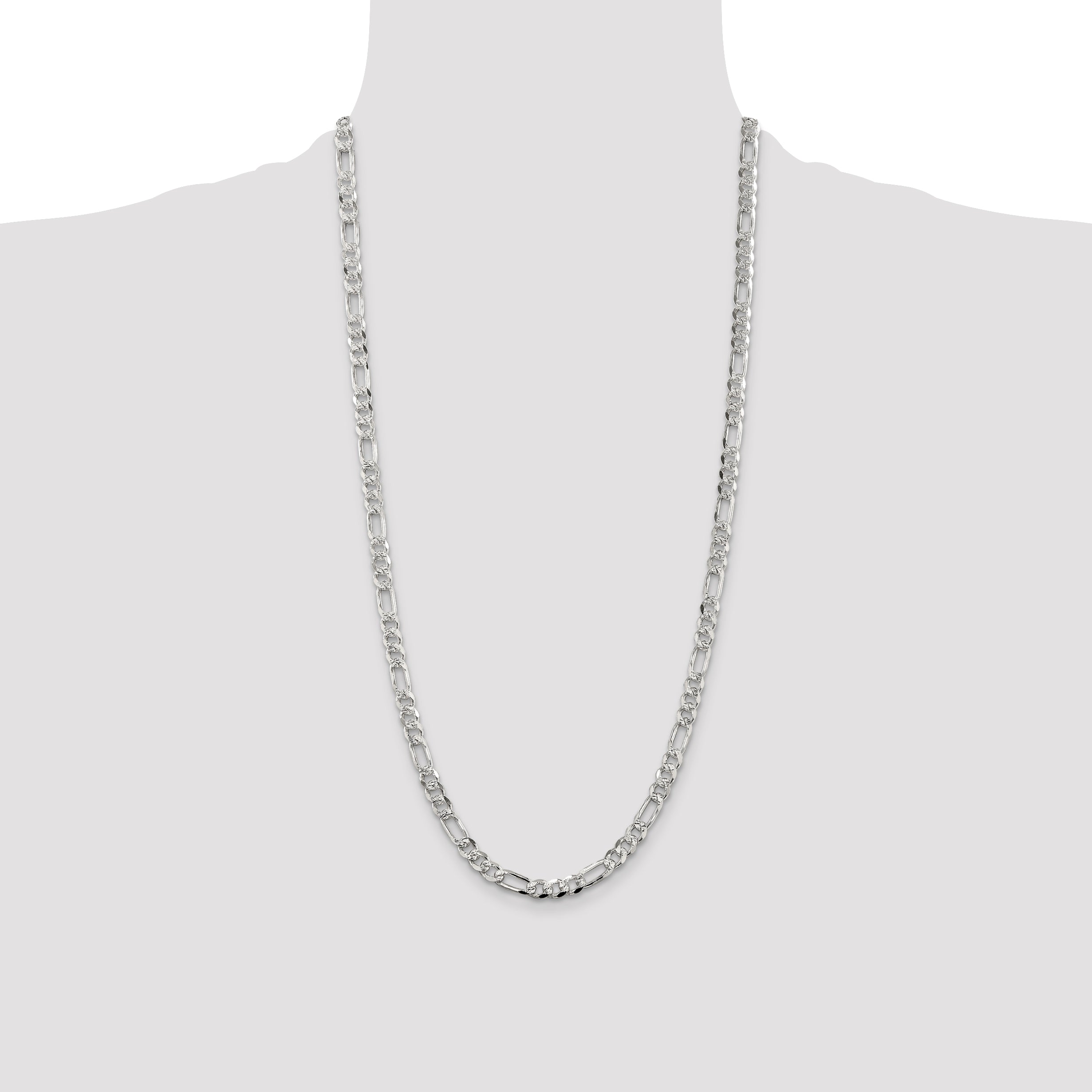 Sterling Silver 5.5mm Pave Flat Figaro Chain