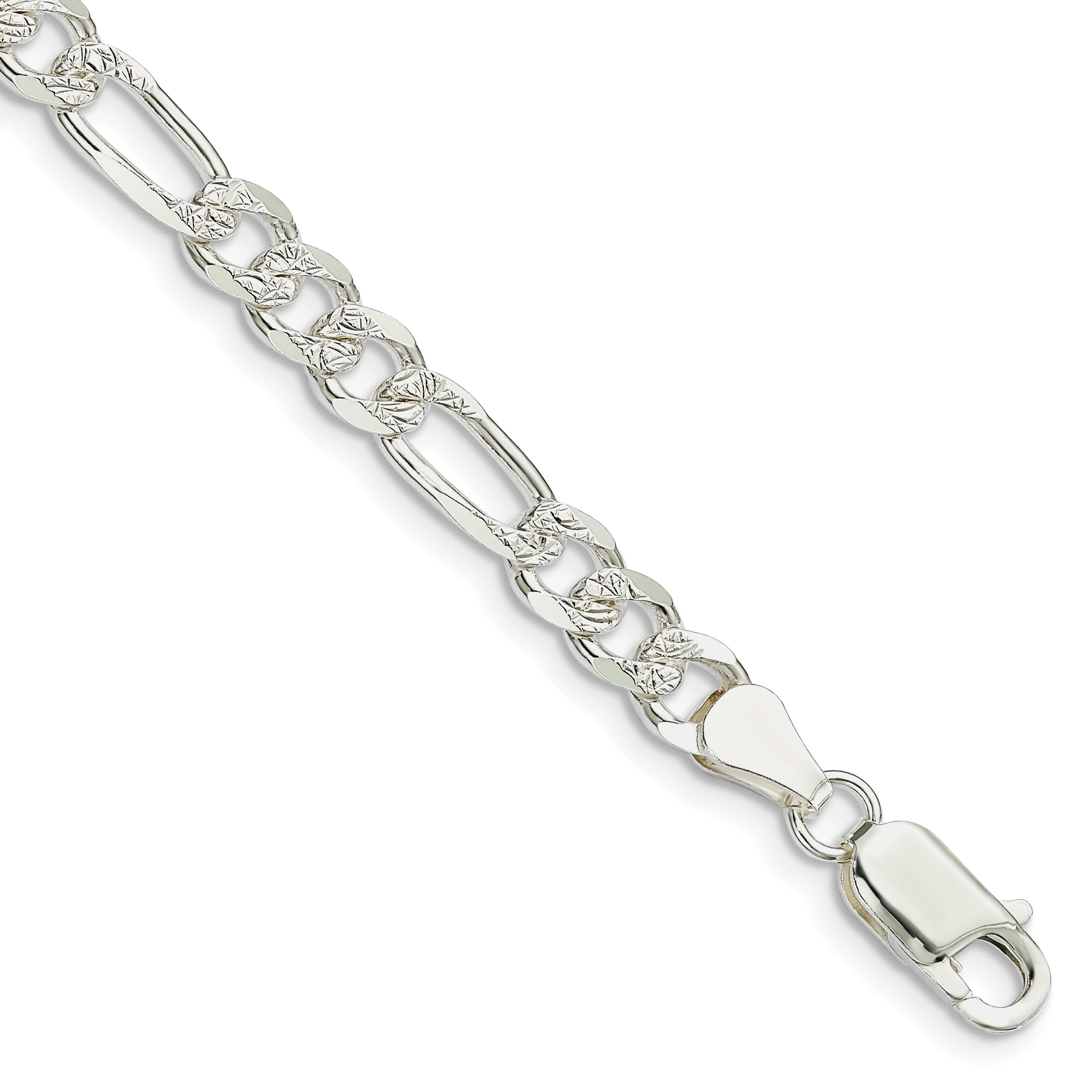 Sterling Silver 5.5mm Pav‚ Flat Figaro Chain Main image