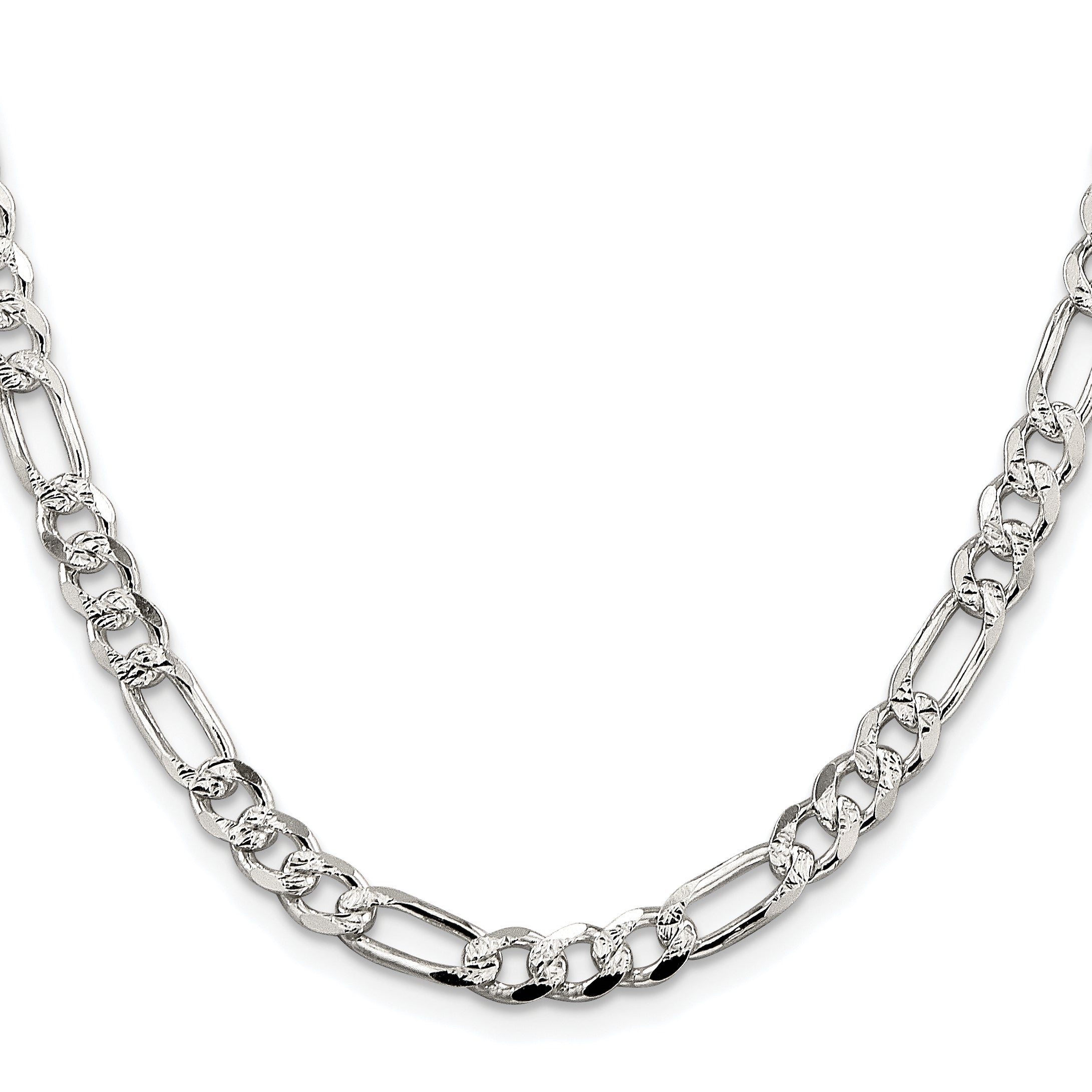 Sterling Silver Rhodium-plated 5.5mm Pav‚ Flat Figaro Chain