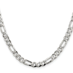 Sterling Silver Rhodium-plated 5.5mm Pav‚ Flat Figaro Chain