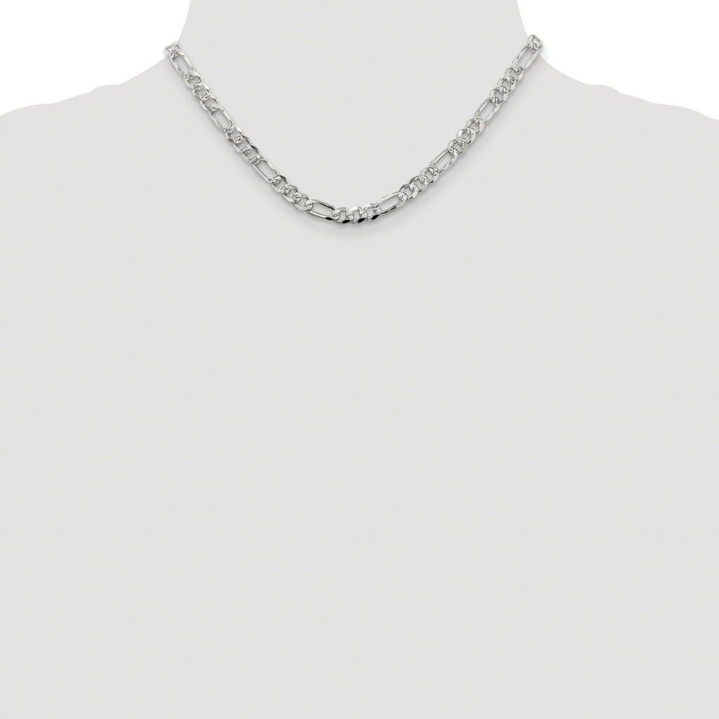 Sterling Silver Rhodium-plated 5.5mm Pav‚ Flat Figaro Chain
