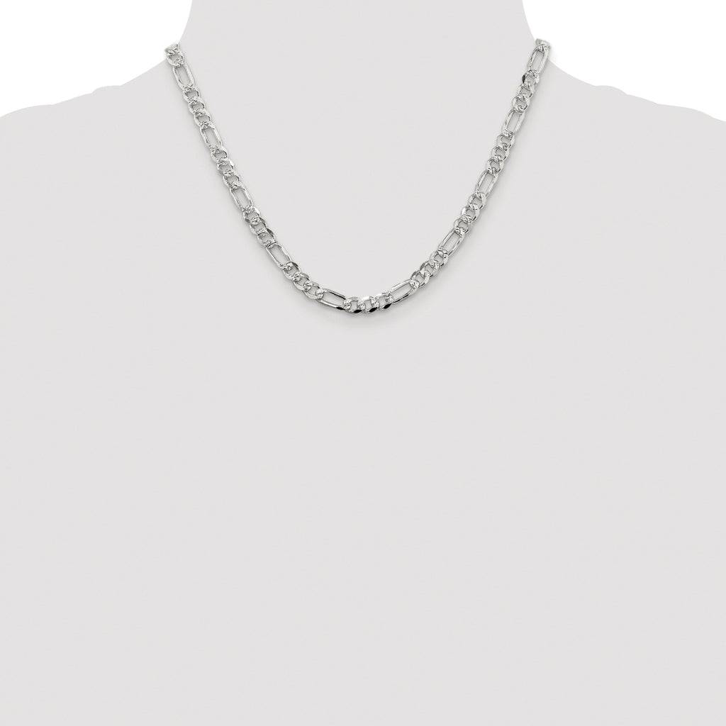 Sterling Silver Rhodium-plated 5.5mm Pav‚ Flat Figaro Chain