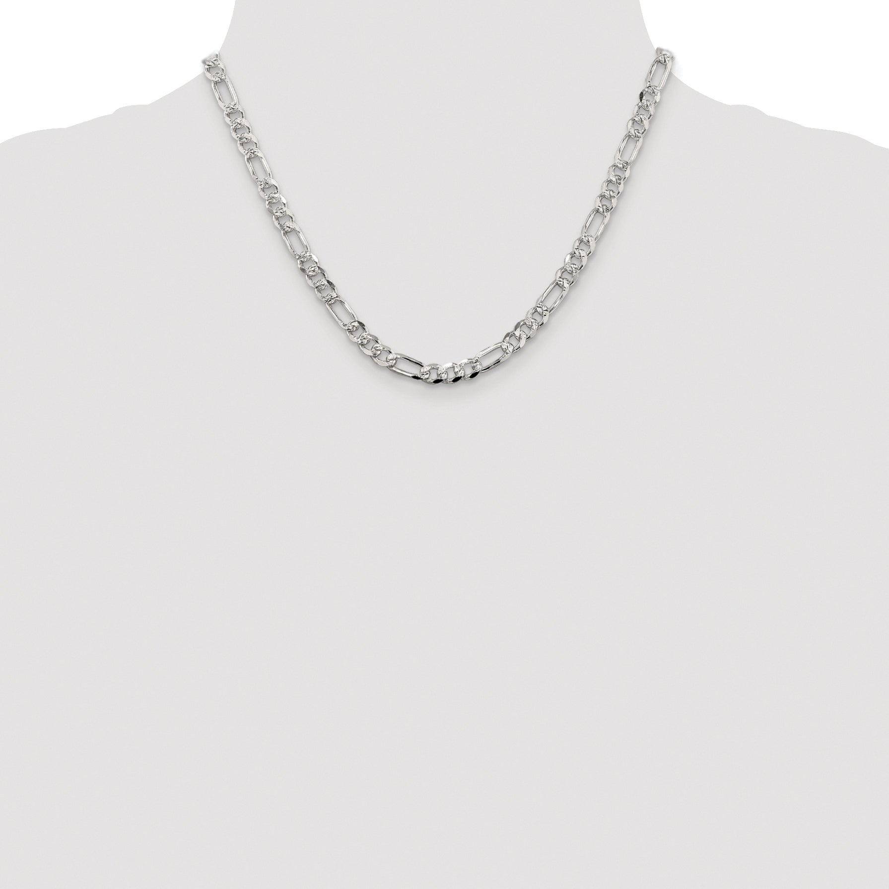 Sterling Silver Rhodium-plated 5.5mm Pav‚ Flat Figaro Chain