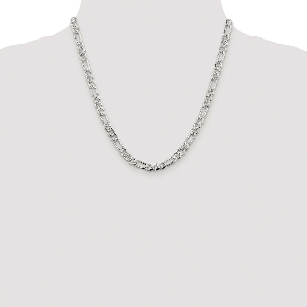 Sterling Silver Rhodium-plated 5.5mm Pav‚ Flat Figaro Chain
