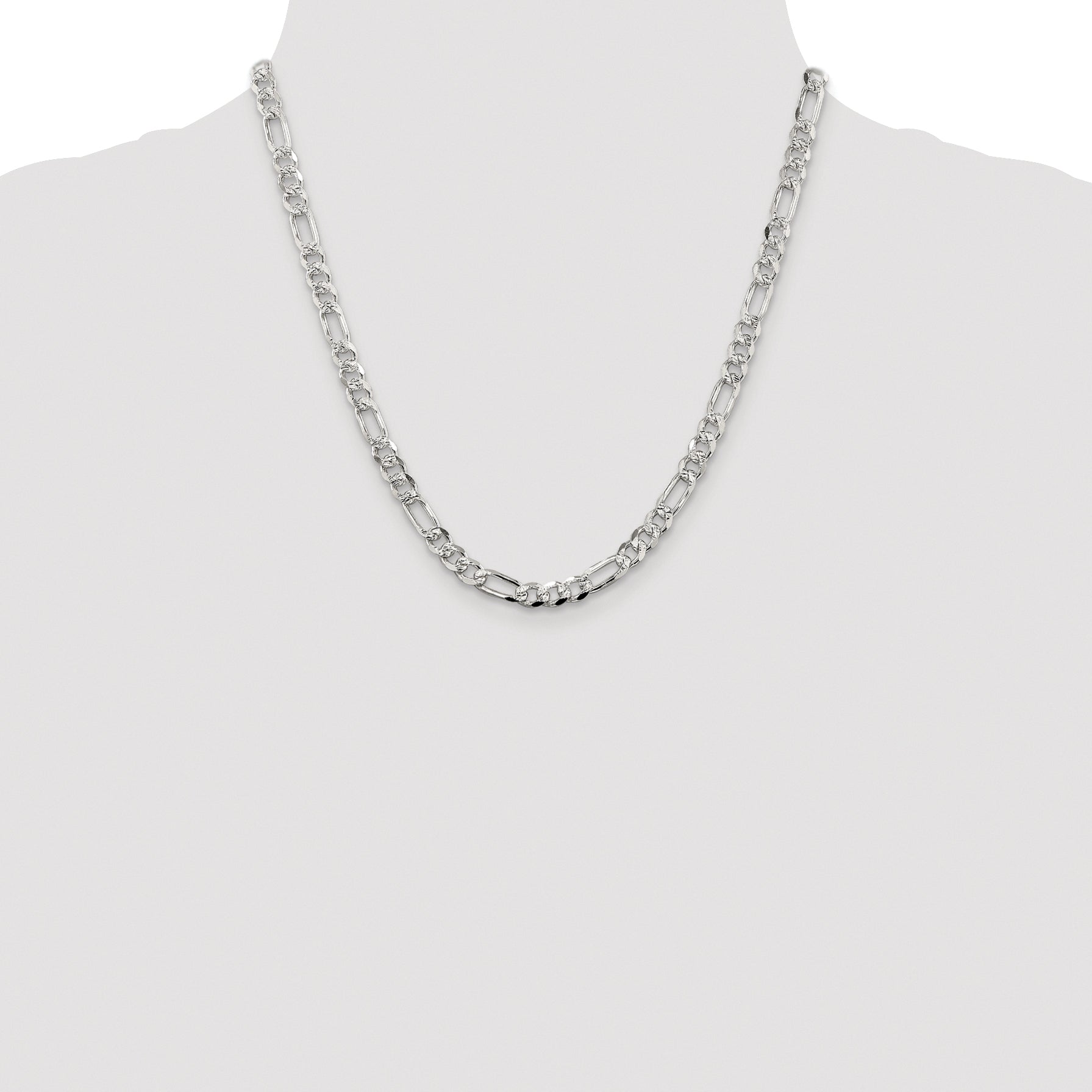 Sterling Silver Rhodium-plated 5.5mm Pav‚ Flat Figaro Chain