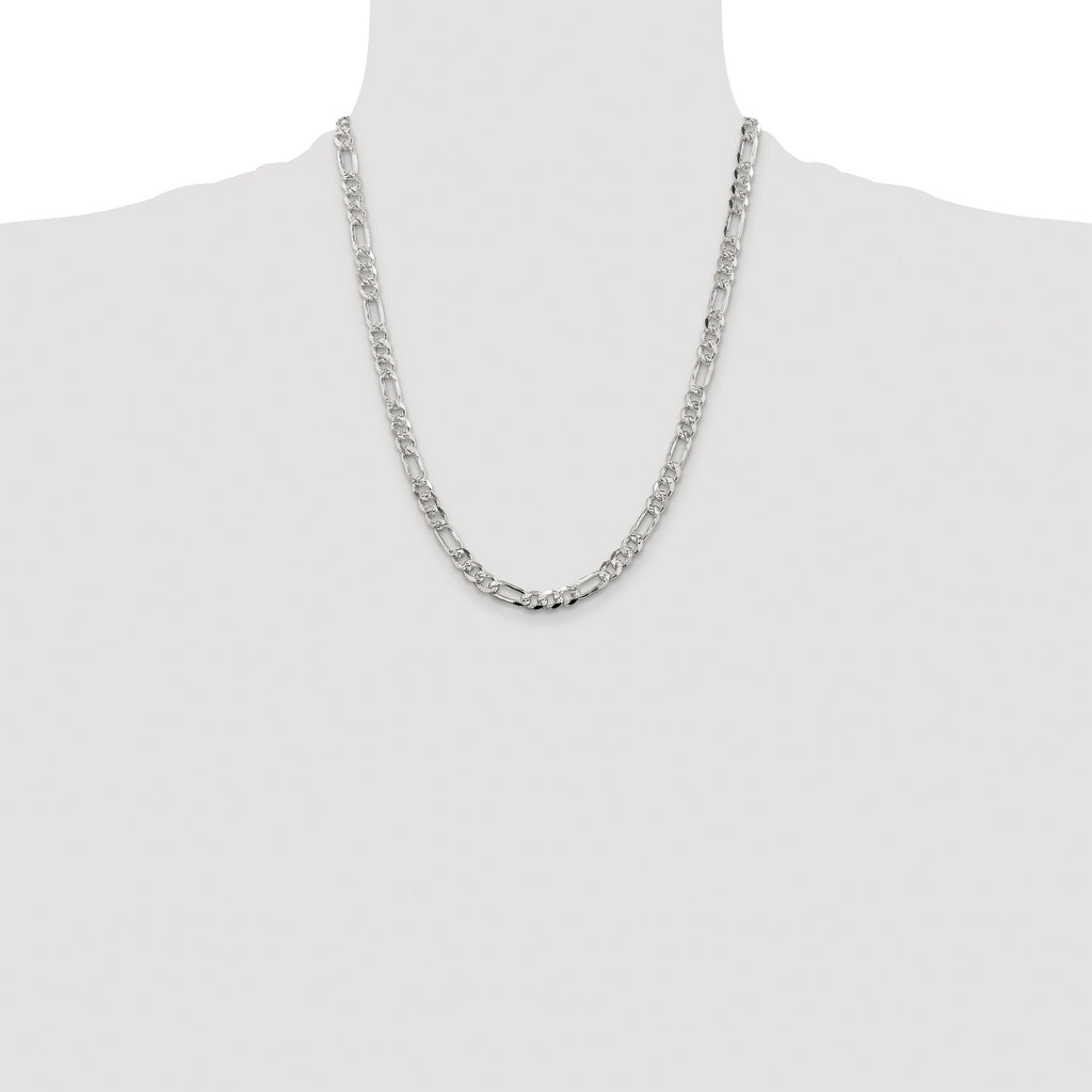 Sterling Silver Rhodium-plated 5.5mm Pav‚ Flat Figaro Chain