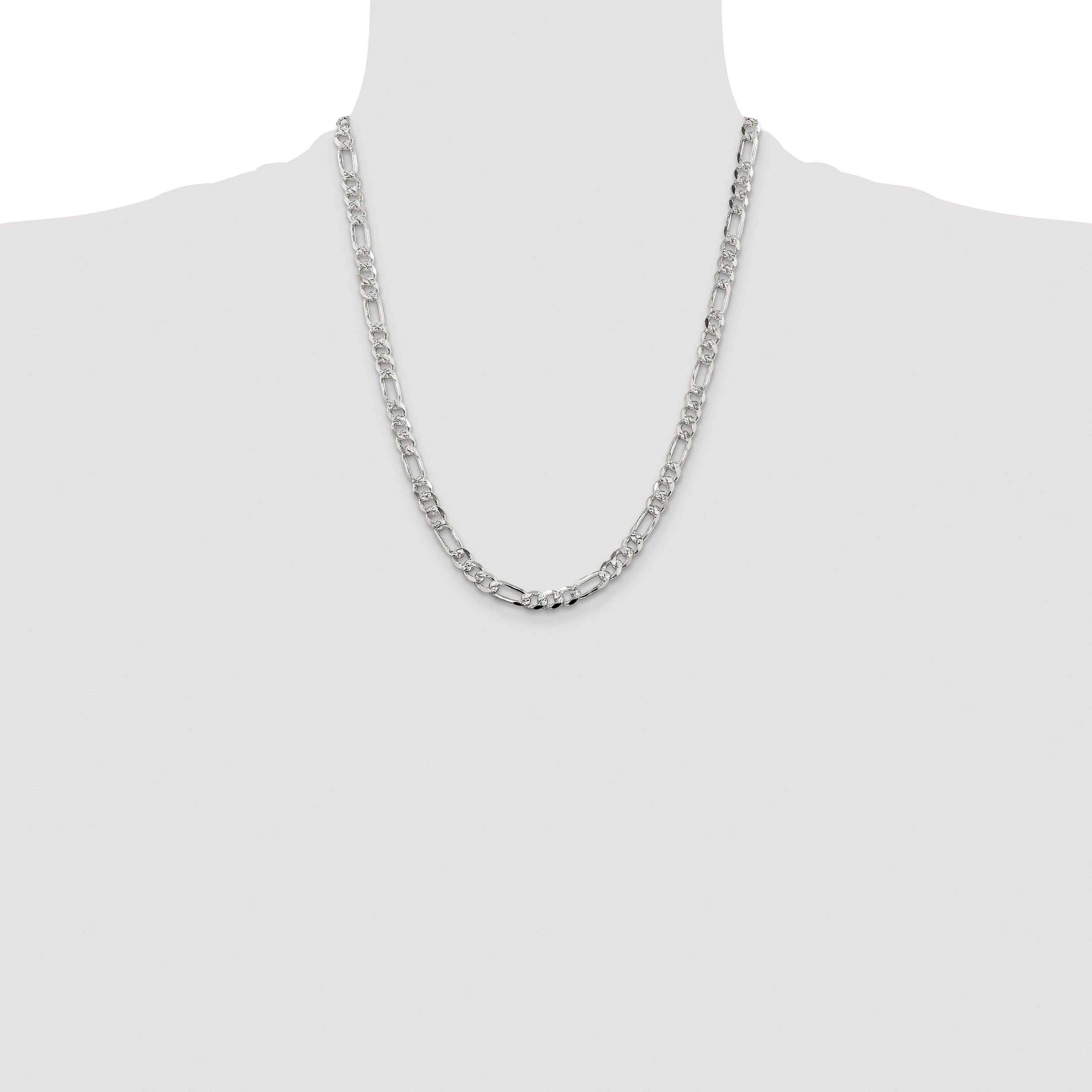 Sterling Silver Rhodium-plated 5.5mm Pav‚ Flat Figaro Chain