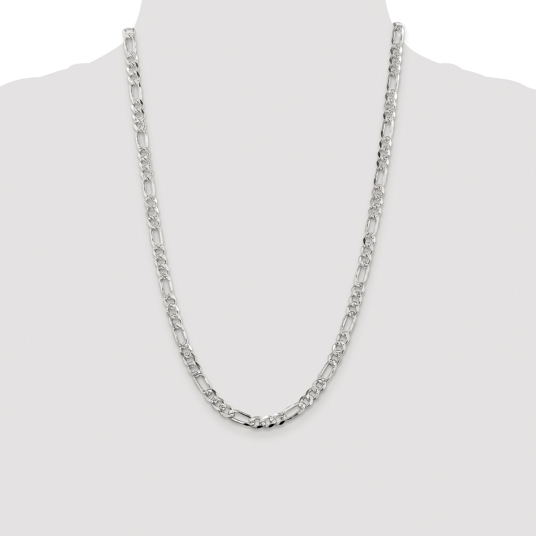 Sterling Silver Rhodium-plated 5.5mm Pav‚ Flat Figaro Chain