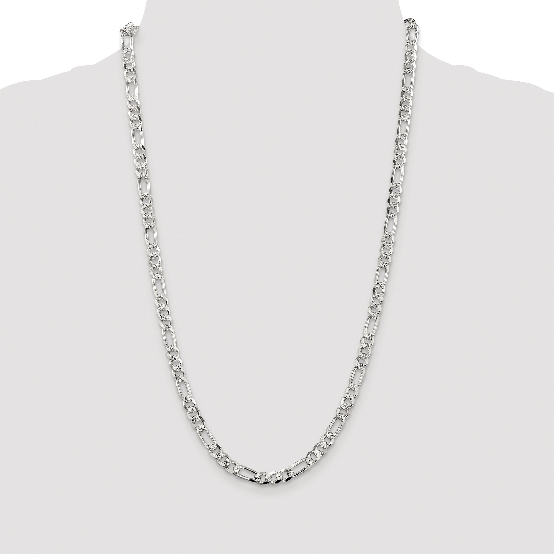 Sterling Silver Rhodium-plated 5.5mm Pav‚ Flat Figaro Chain