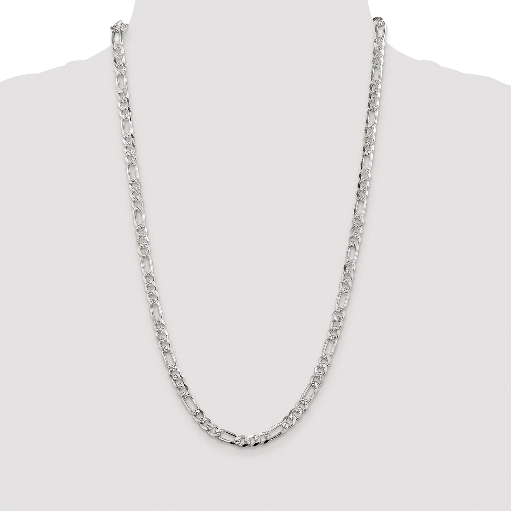 Sterling Silver Rhodium-plated 5.5mm Pav‚ Flat Figaro Chain