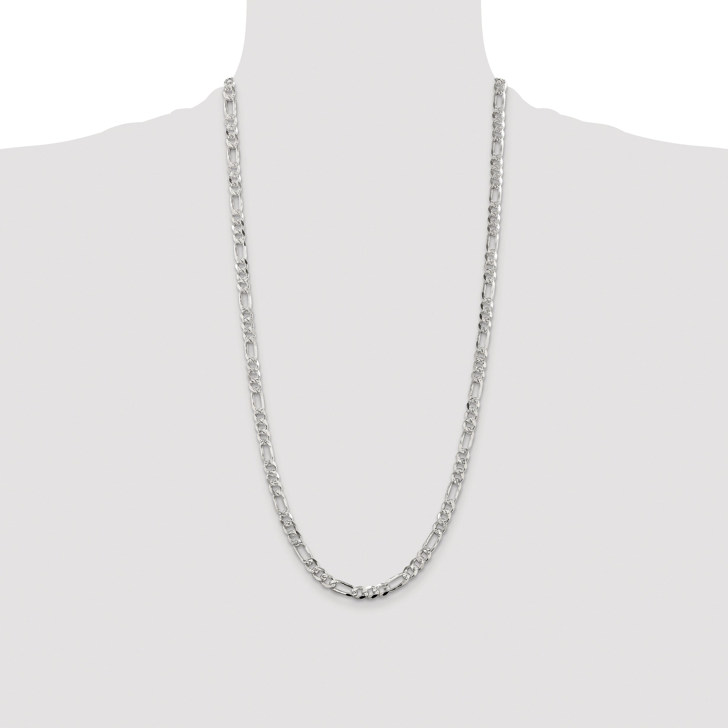 Sterling Silver Rhodium-plated 5.5mm Pave Flat Figaro Chain
