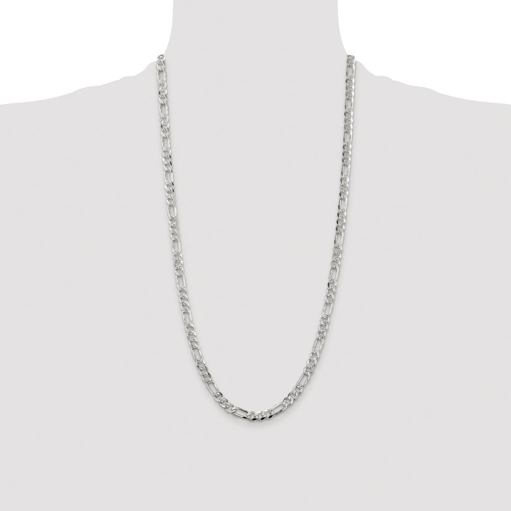 Sterling Silver Rhodium-plated 5.5mm Pave Flat Figaro Chain
