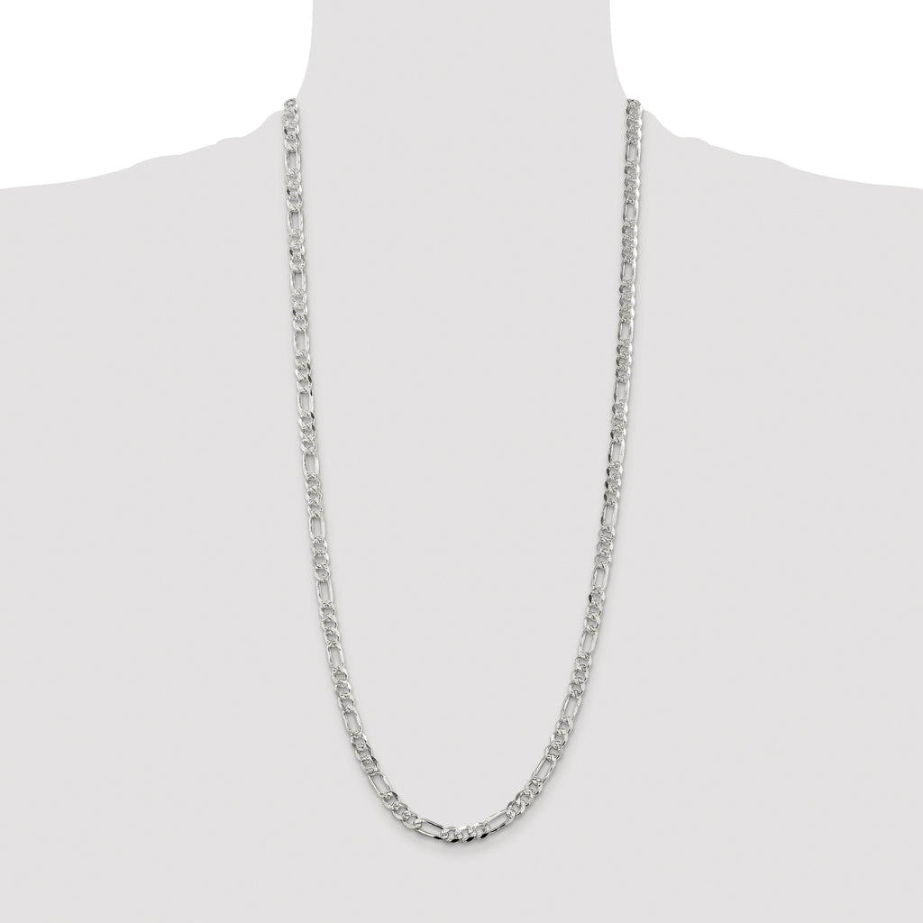 Sterling Silver Rhodium-plated 5.5mm Pav‚ Flat Figaro Chain
