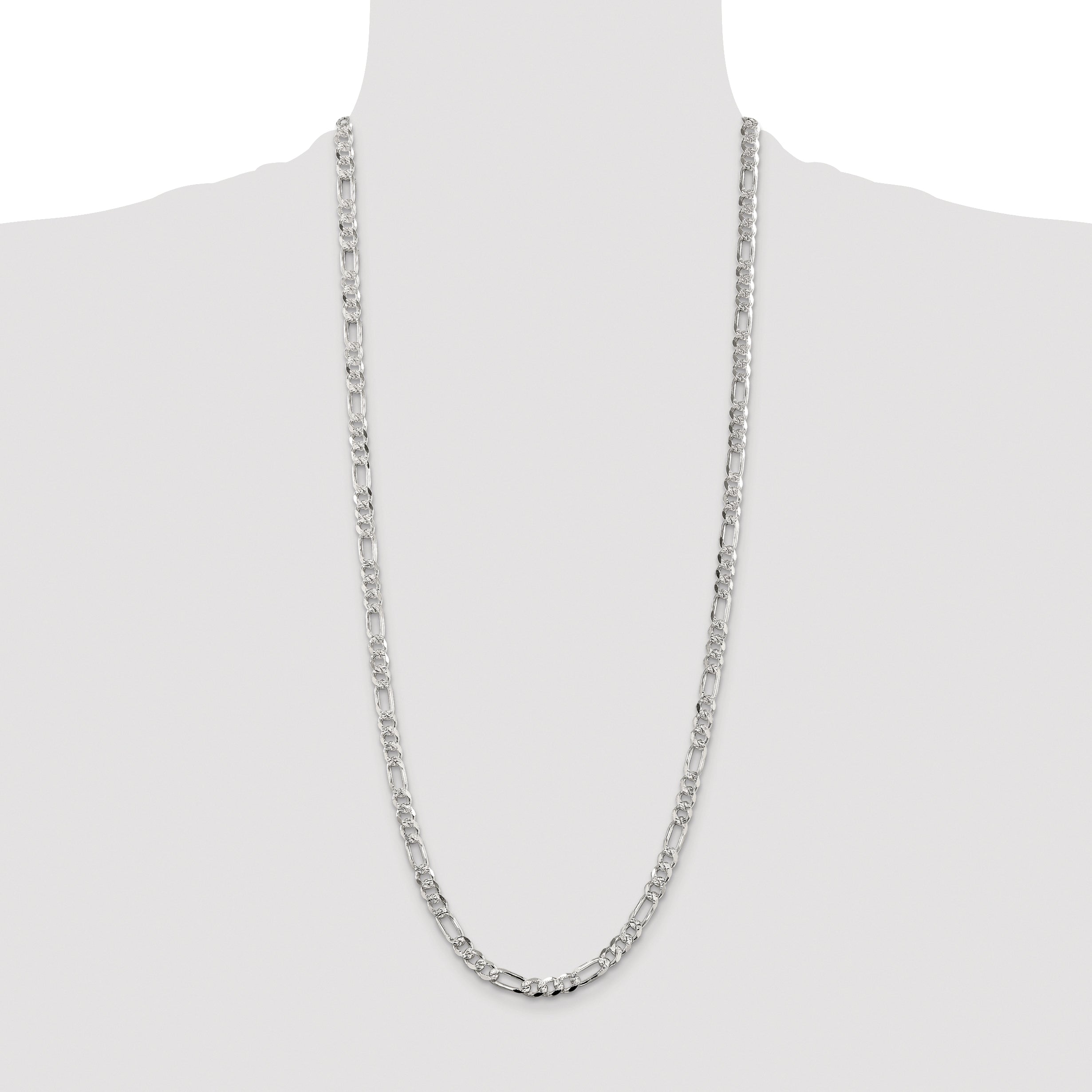 Sterling Silver Rhodium-plated 5.5mm Pav‚ Flat Figaro Chain