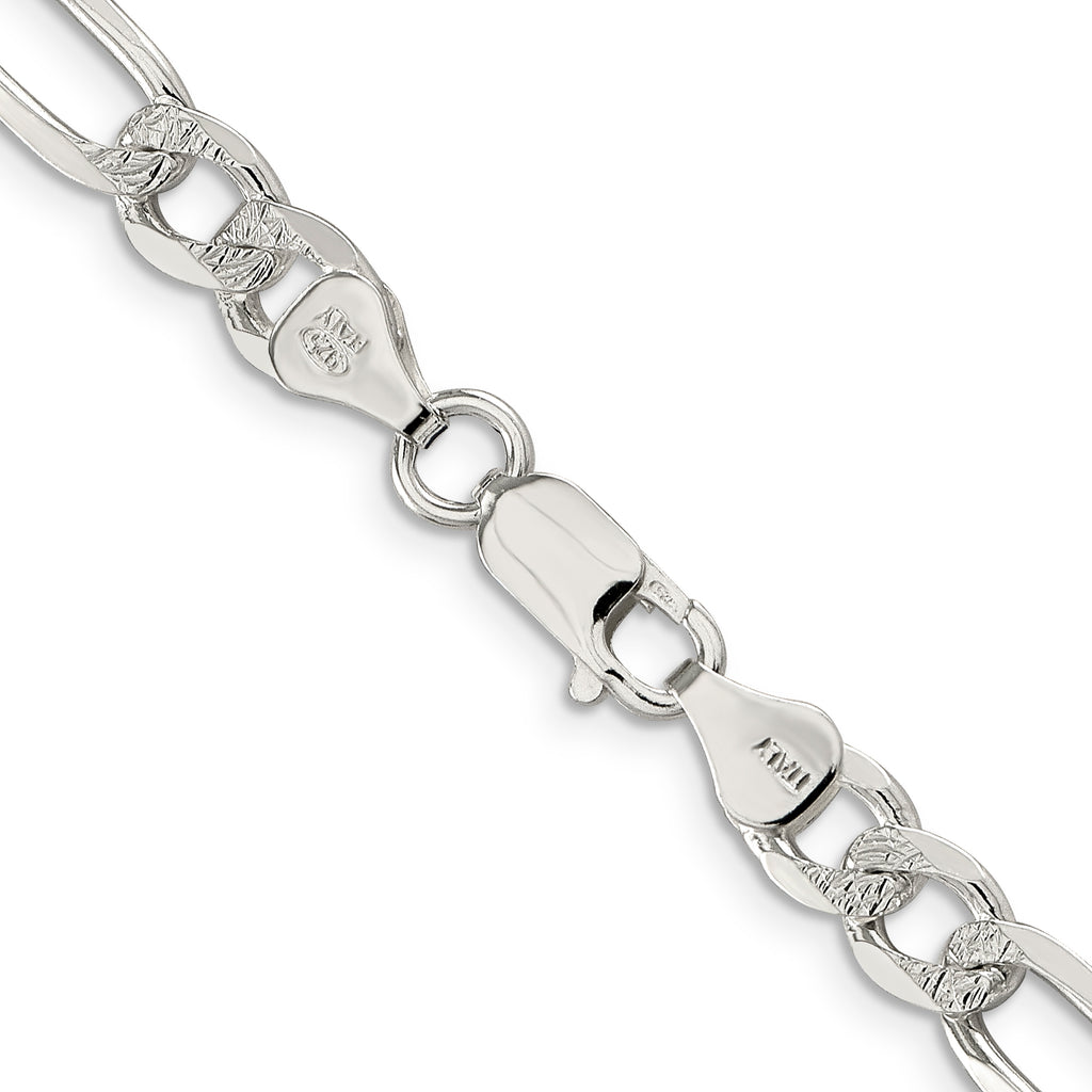 Sterling Silver 7.0mm Pav‚ Flat Figaro Chain