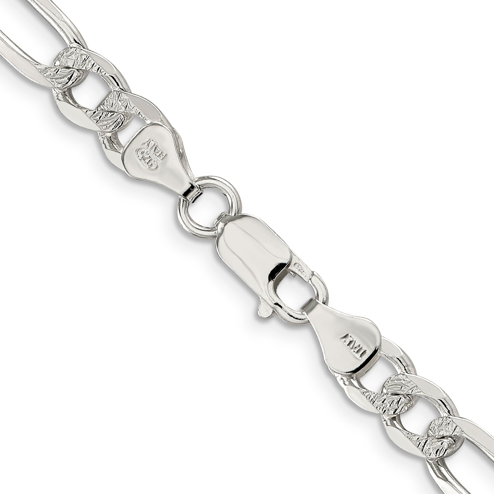 Sterling Silver 7.0mm Pav‚ Flat Figaro Chain