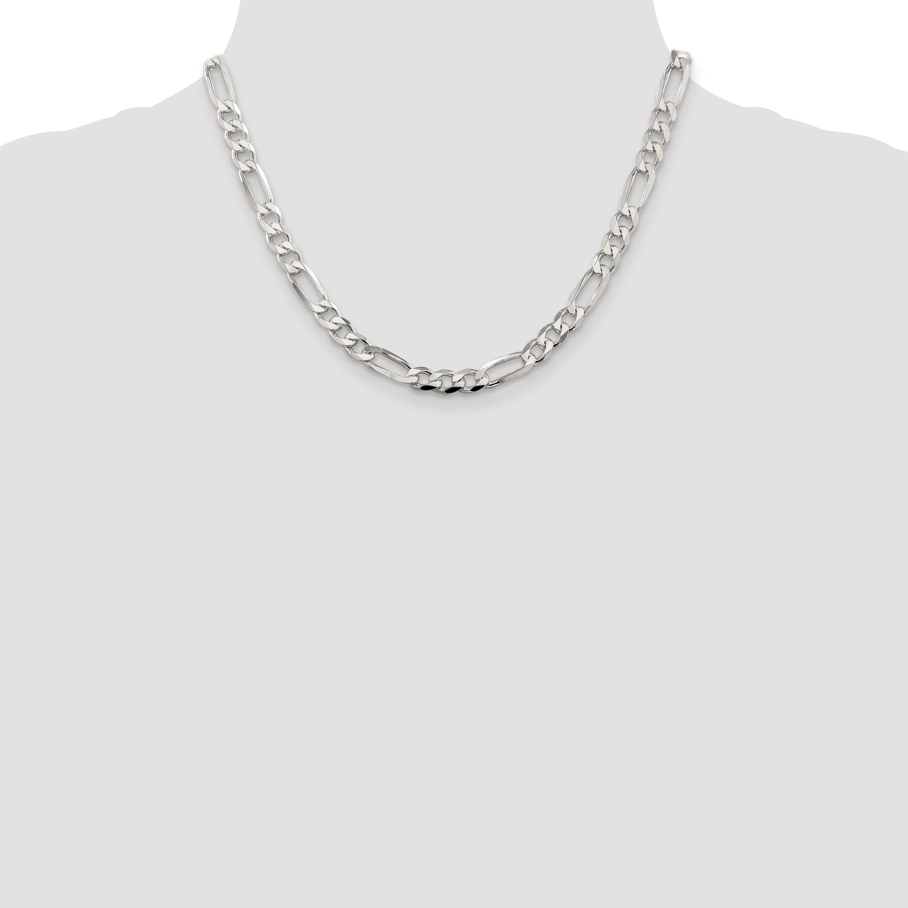 Sterling Silver 7.0mm Pav‚ Flat Figaro Chain