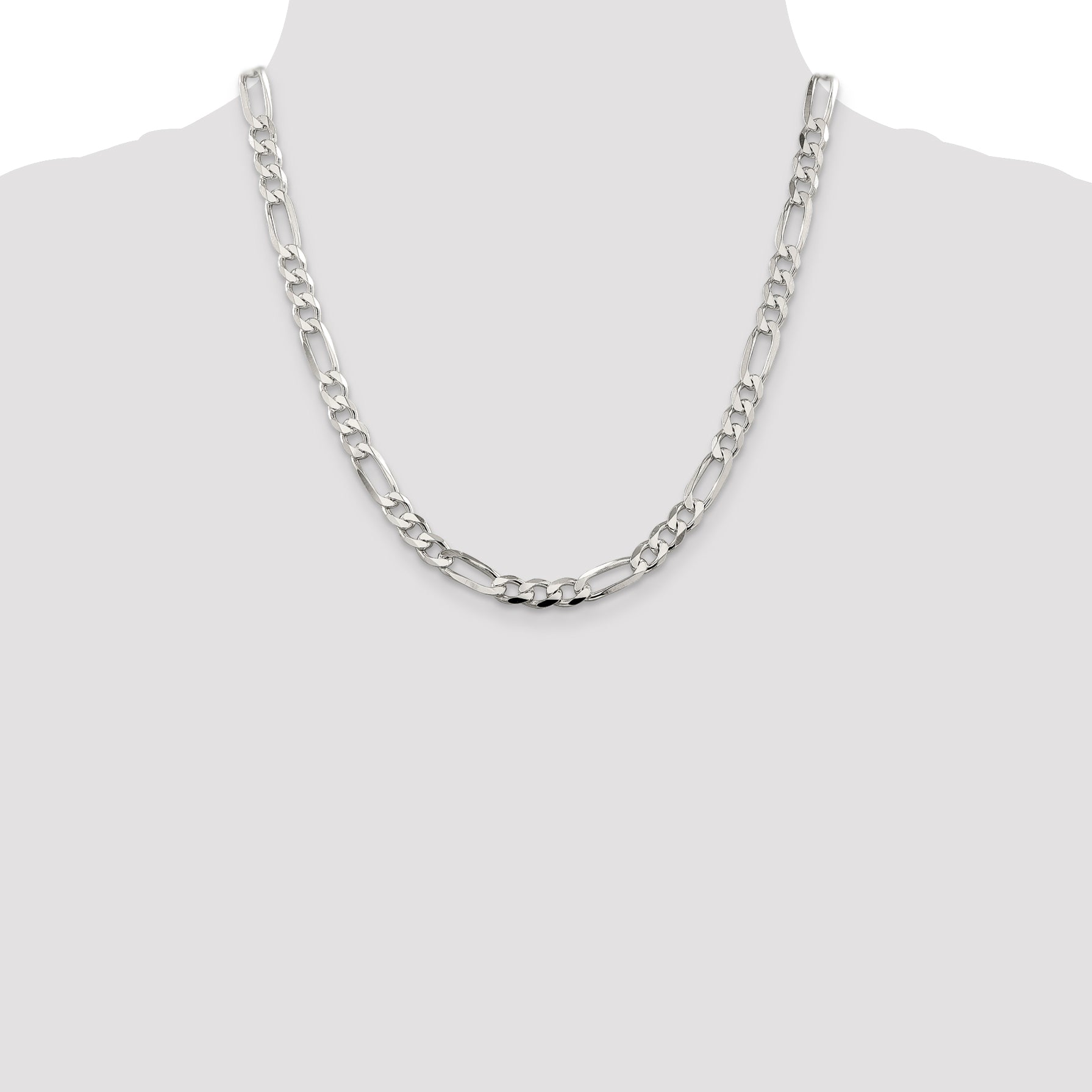 Sterling Silver 7.0mm Pav‚ Flat Figaro Chain