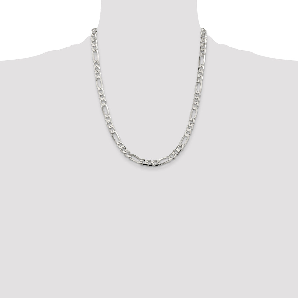 Sterling Silver 7.0mm Pav‚ Flat Figaro Chain