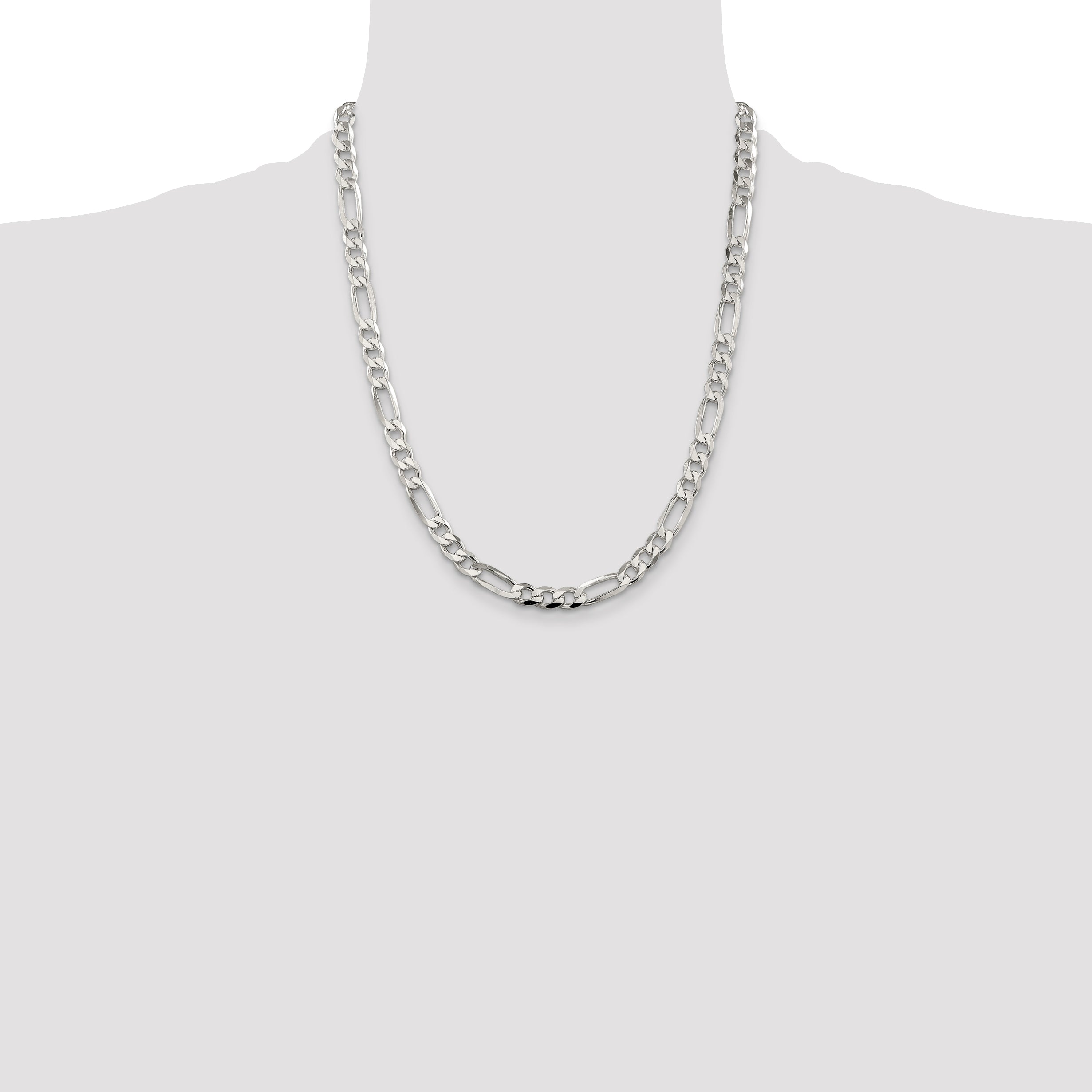 Sterling Silver 7.0mm Pav‚ Flat Figaro Chain
