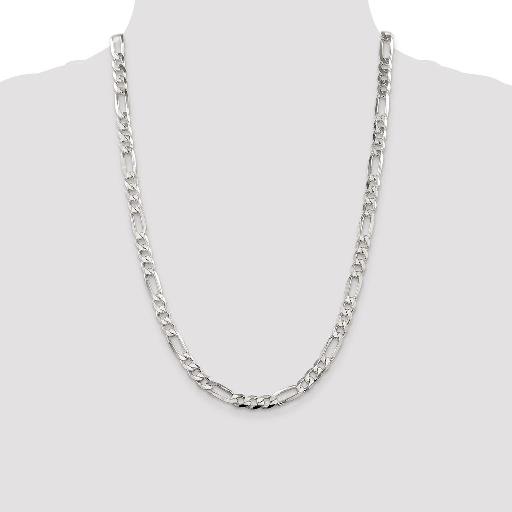 Sterling Silver 7.0mm Pav‚ Flat Figaro Chain