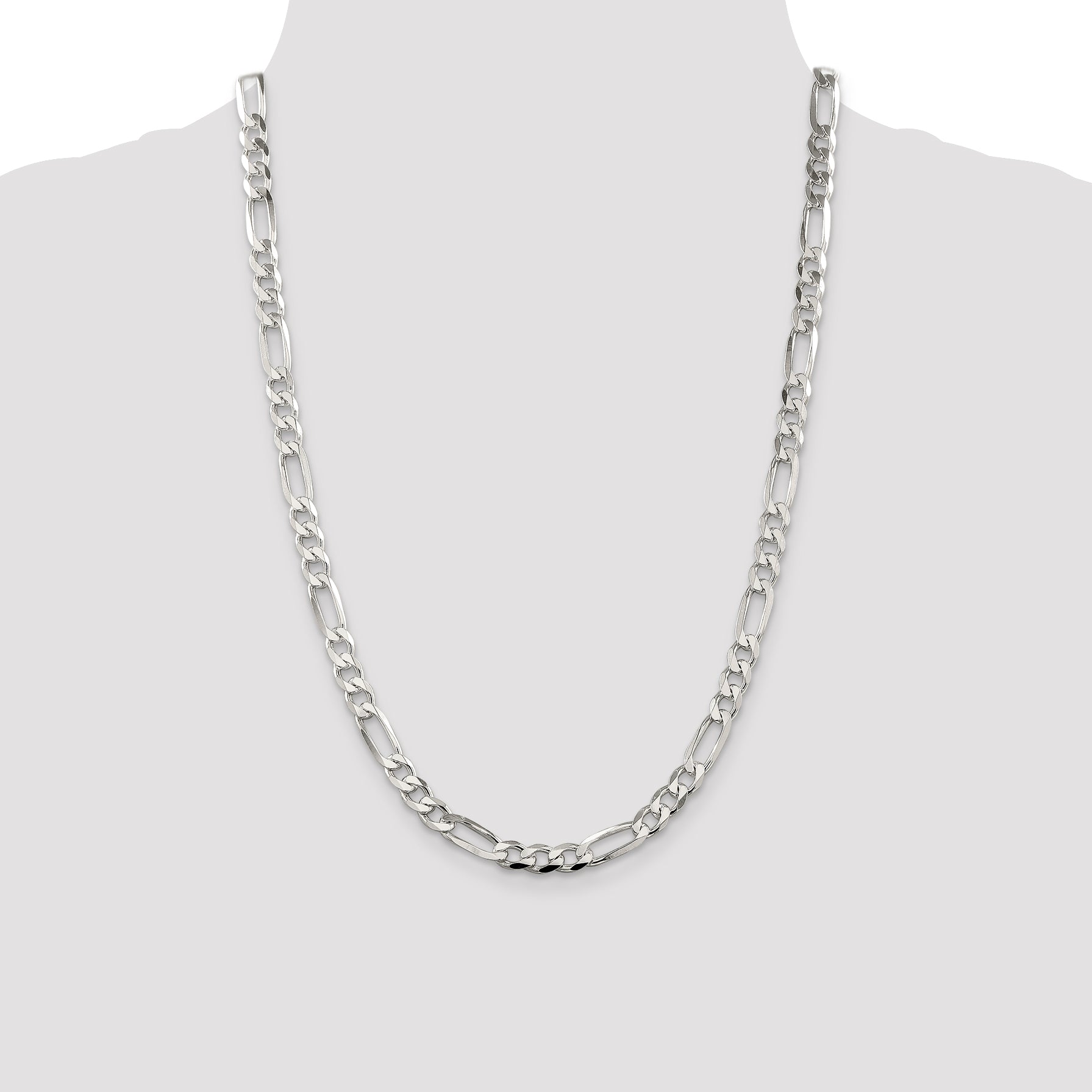 Sterling Silver 7.0mm Pav‚ Flat Figaro Chain