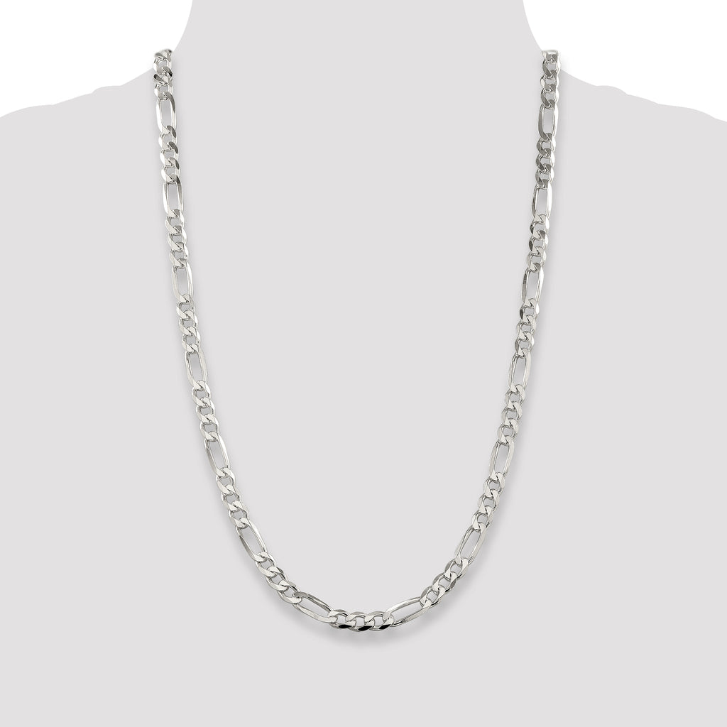 Sterling Silver 7.0mm Pav‚ Flat Figaro Chain