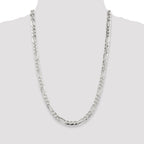 Sterling Silver 7.0mm Pav‚ Flat Figaro Chain