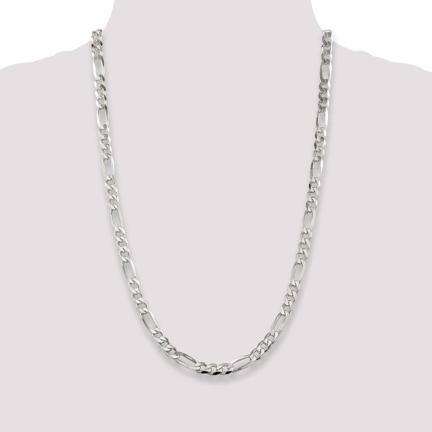 Sterling Silver 7.0mm Pav‚ Flat Figaro Chain