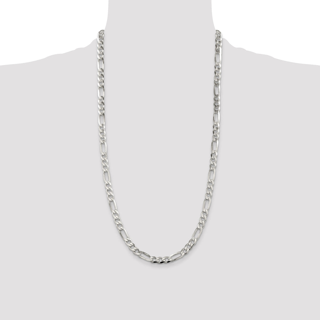Sterling Silver 7.0mm Pav‚ Flat Figaro Chain