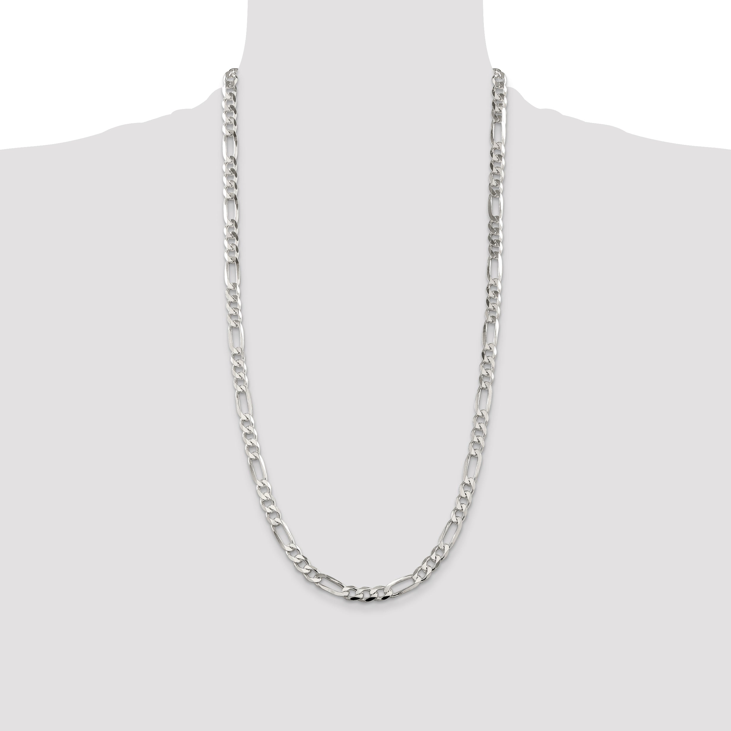 Sterling Silver 7.0mm Pav‚ Flat Figaro Chain