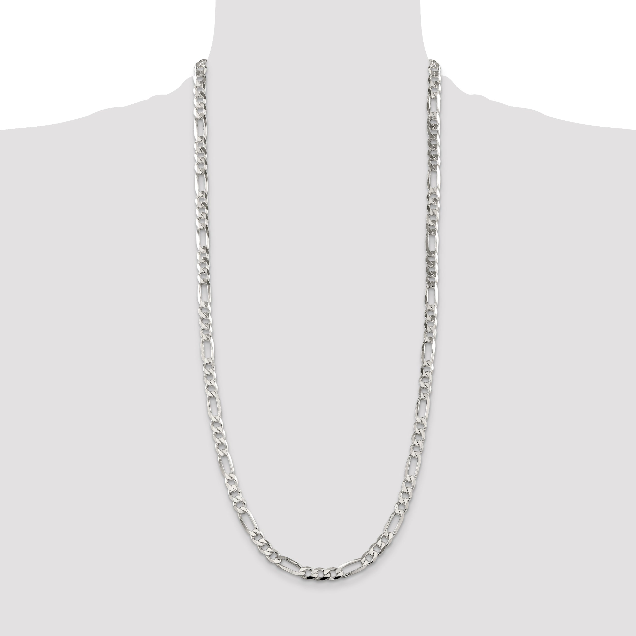 Sterling Silver 7.0mm Pav‚ Flat Figaro Chain