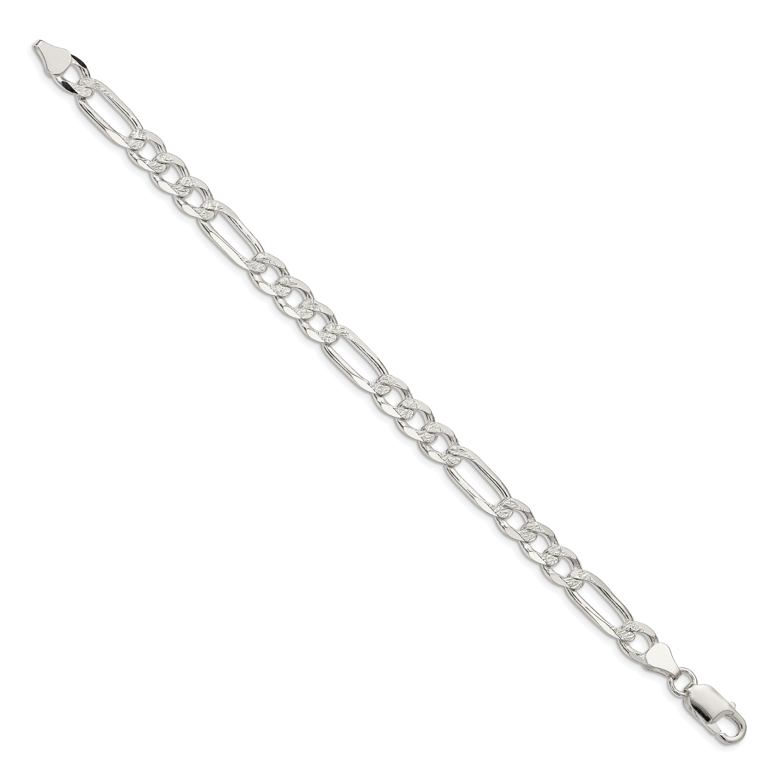 Pavé Flat Figaro Chain in Sterling Silver, 7mm Secondary image