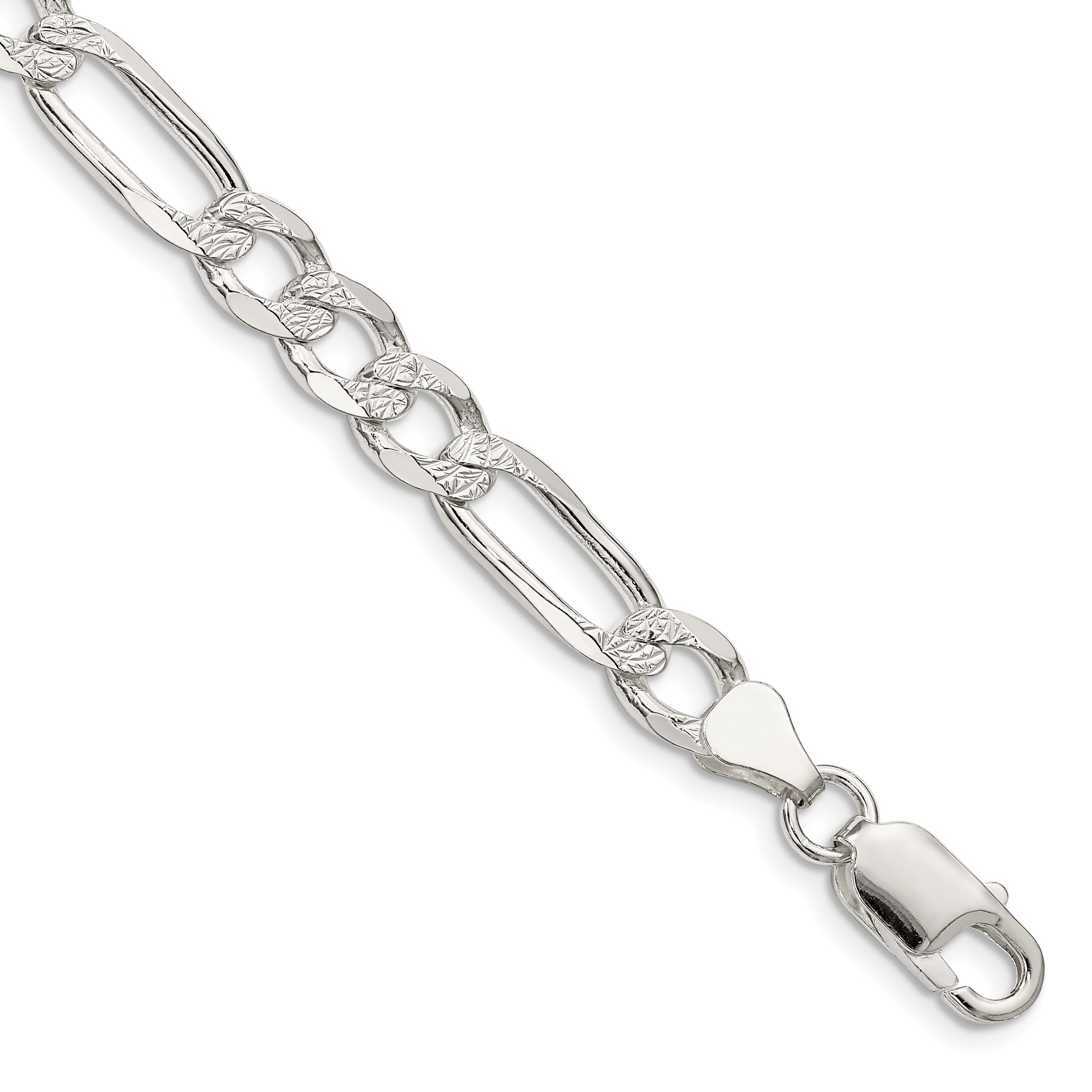Sterling Silver 7.0mm Pav‚ Flat Figaro Chain Main image