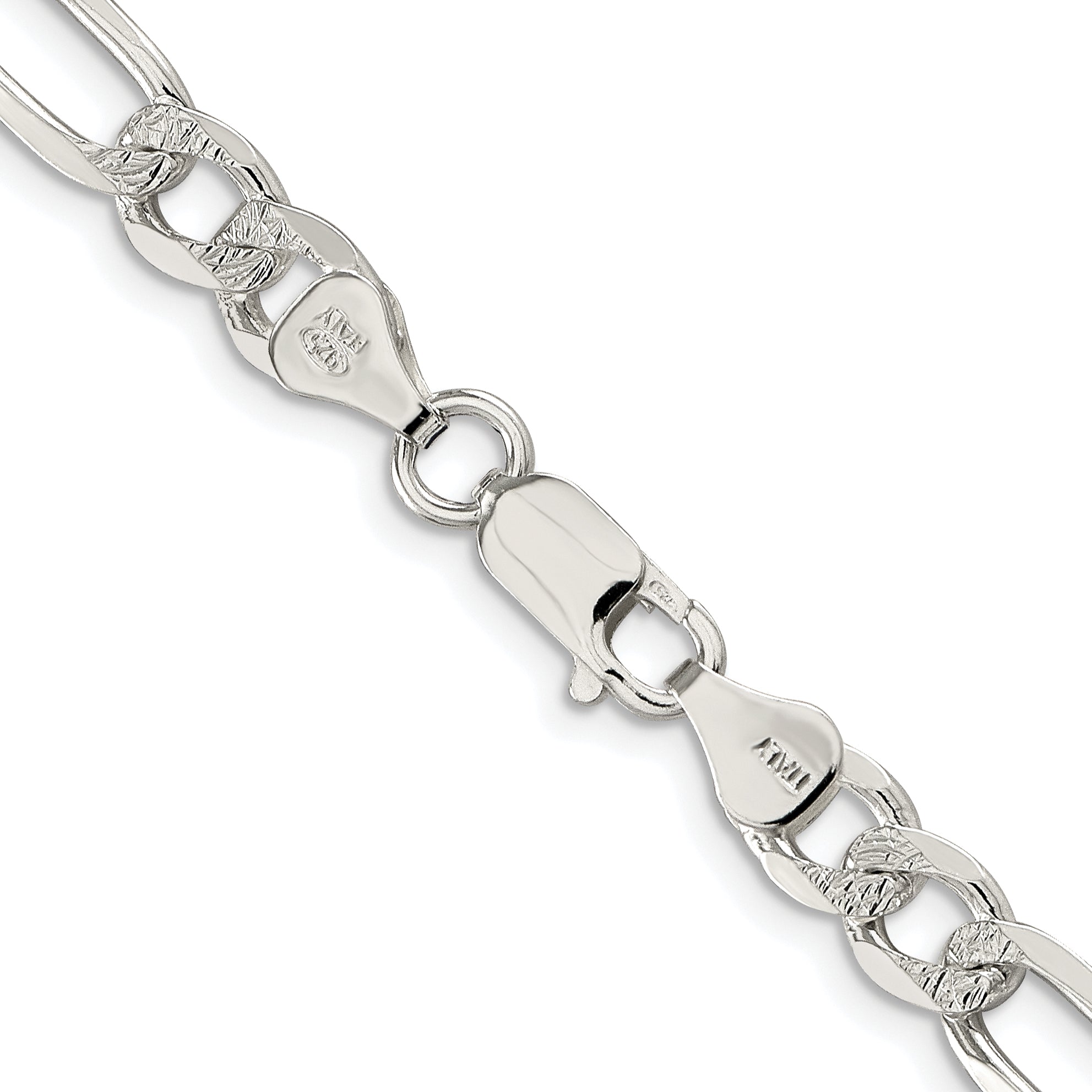 Sterling Silver Rhodium-plated 6.75mm Pav‚ Flat Figaro Chain