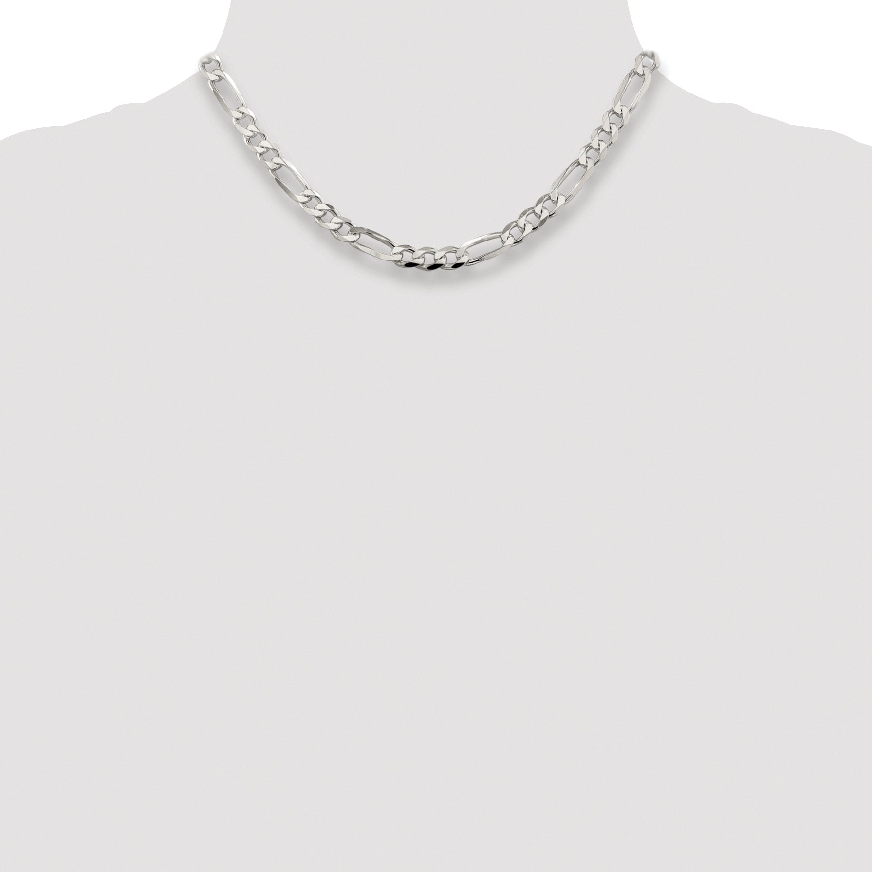 Sterling Silver Rhodium-plated 6.75mm Pav‚ Flat Figaro Chain
