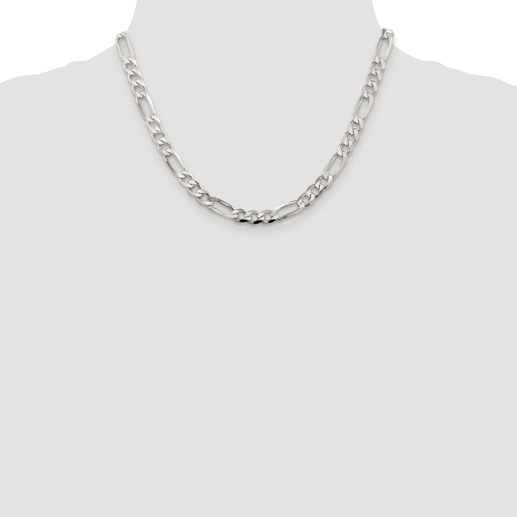 Sterling Silver Rhodium-plated 6.75mm Pav‚ Flat Figaro Chain
