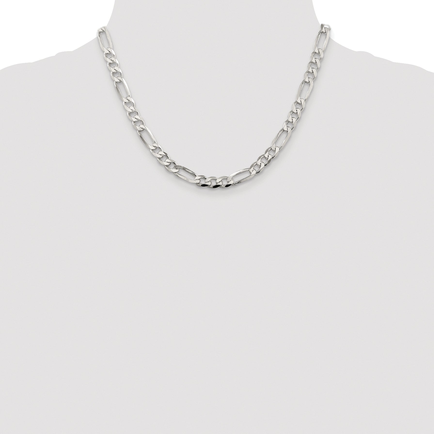 Sterling Silver Rhodium-plated 6.75mm Pav‚ Flat Figaro Chain