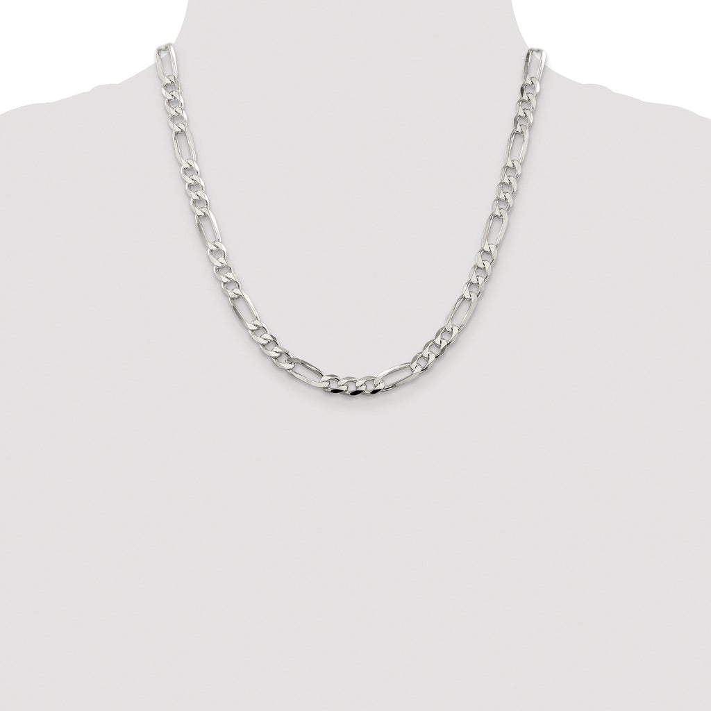Sterling Silver Rhodium-plated 6.75mm Pav‚ Flat Figaro Chain