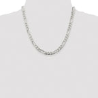 Sterling Silver Rhodium-plated 6.75mm Pav‚ Flat Figaro Chain