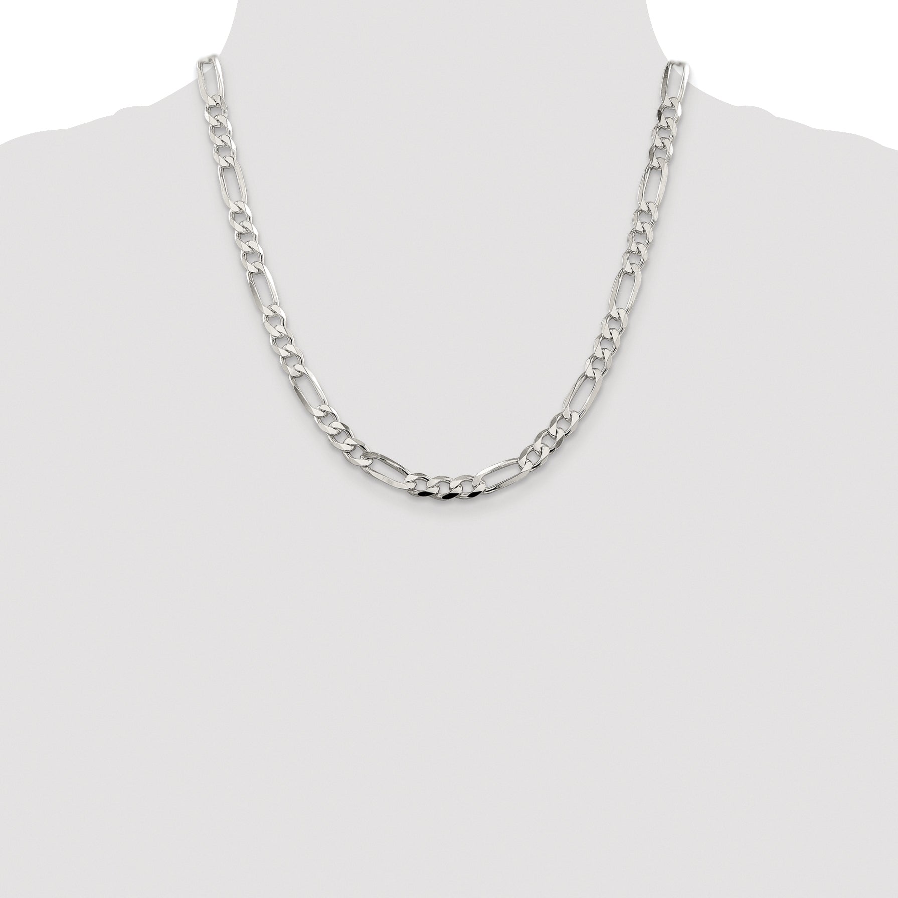 Sterling Silver Rhodium-plated 6.75mm Pav‚ Flat Figaro Chain