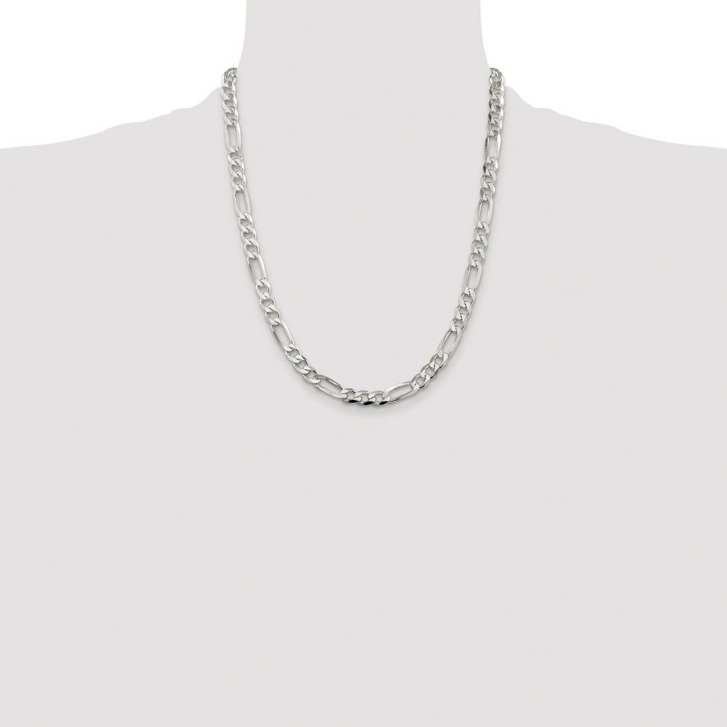 Sterling Silver Rhodium-plated 6.75mm Pav‚ Flat Figaro Chain