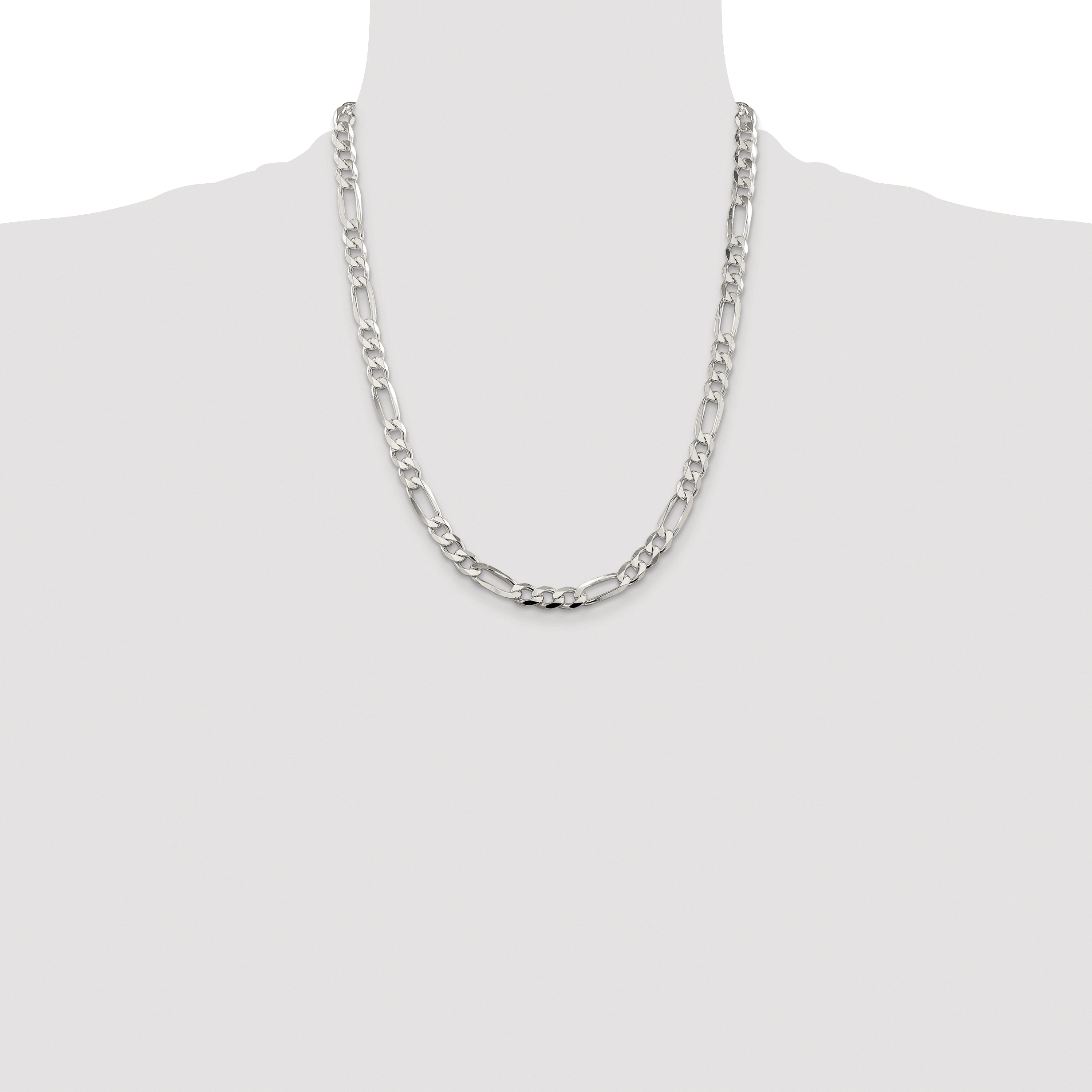 Sterling Silver Rhodium-plated 6.75mm Pav‚ Flat Figaro Chain